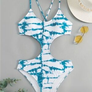 Blue and White Tie-Dye Swimsuit